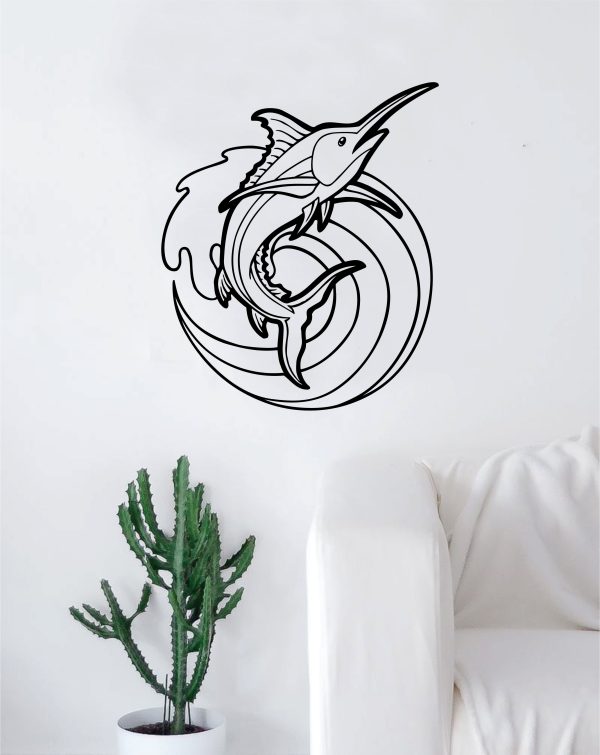 Marlin Fish Wave Decal Sticker Wall Vinyl Art Home Room Decor Living Room Bedroom Ocean Beach Waves Water Fisherman Fishing Boat Online Hot Sale