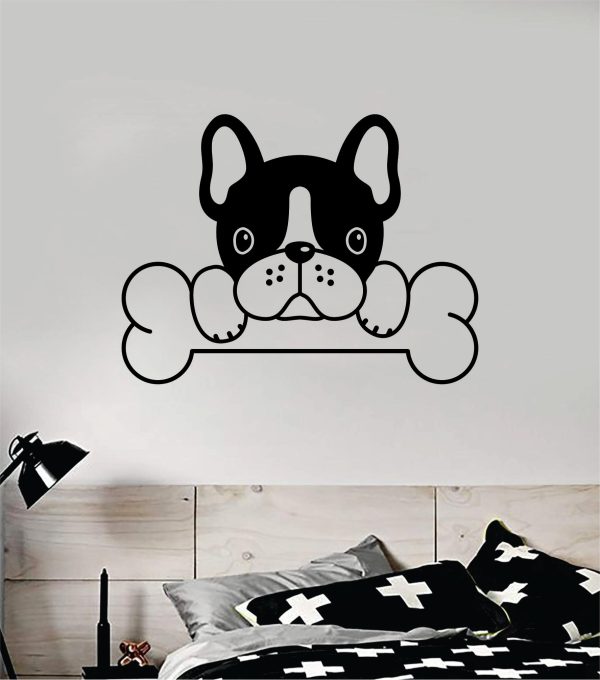 French Bulldog Bone Dog Decal Sticker Wall Vinyl Art Home Room Home Decor Animal Pet Vet Teen Adopt Rescue Puppy Doggy Cute Love For Discount