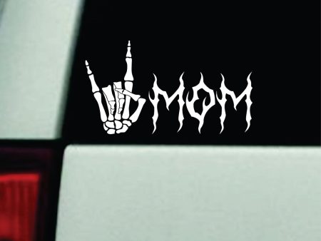 Mom Rock On Skeleton Hand V2 Car Decal Truck Window Windshield Mirror Rearview JDM Bumper Sticker Vinyl Quote Girls Music Emo Goth Hardcore Metal Rock Blegh Discount