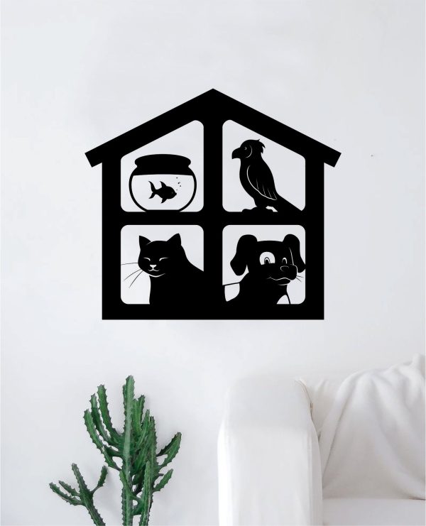 Pet House Fish Bird Cat Dog Wall Decal Sticker Vinyl Art Bedroom Room Home Decor Quote Inspirational Animals Vet Adopt Shelter Nursery Kids For Sale