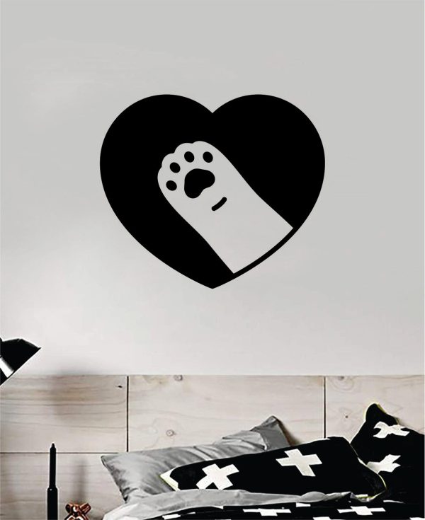 Cat Paw Heart Wall Decal Sticker Room Decor Art Vinyl Animal Shelter Pet Rescue Vet Love Kitty Kitten Kids Girls Cheap