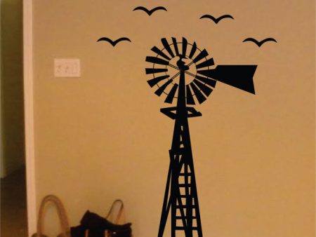 Windmill with Birds Design Animal Decal Sticker Wall Vinyl Decor Art For Cheap