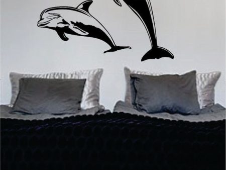 2 Dolphins Ocean Beach Design Animal Decal Sticker Wall Vinyl Decor Art Online now