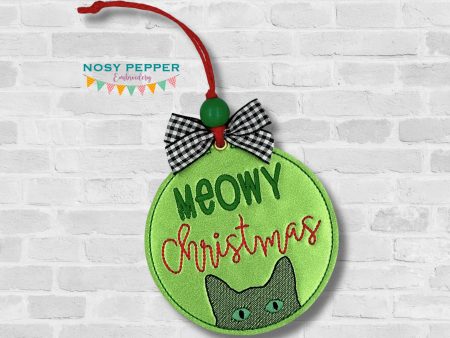 Meowy Christmas ornament bag tag bookmark machine embroidery design DIGITAL DOWNLOAD For Discount