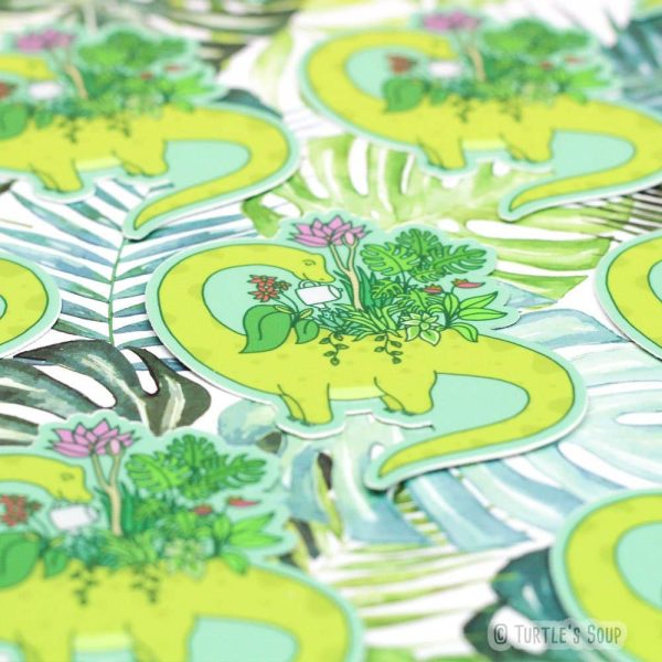 Leafy Brontosaurus Vinyl Sticker For Sale